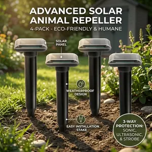 2/4 Pack Mole Repellent Solar Powered, Snake & Skunk & Vole & Gopher & Armadillo & Rabbit & Groundhog & Chipmunk & Raccoon Repellent for Yard, IP66 Waterproof Ultrasonic Deterrent for Lawns Garden