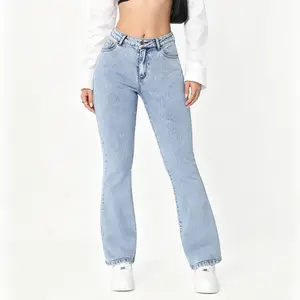 Women's Butt Lifting Mid Rise Bootcut Jeans, Womenswear Bottoms casual fashion jean Tummy Control Slim Fit Elastic Flare Jeans