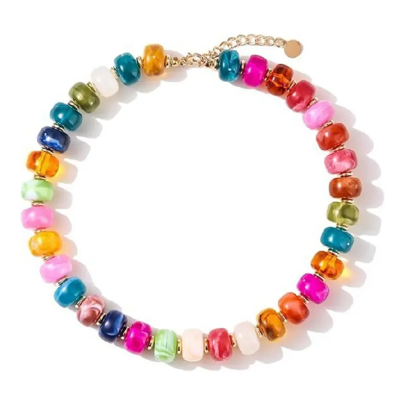 Cylindrical Beaded Gold Spacer Bead DDXL0047 with Lobster Clasp Adjustable Summer Beach Vacation Necklace 14KGold-Plated