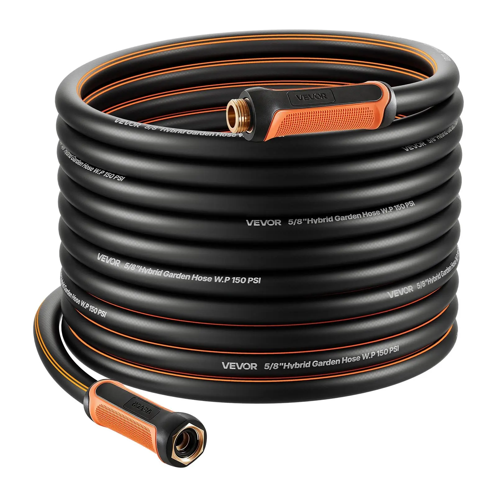 【Summerfinds】VEVOR Garden Hose, 75 ft 5/8" Heavy Duty 4-Layer Rubber Water Hose, 150PSI Working & 600PSI Burst, Flexible & Non-kink Outdoor Waterhose with 3/4" Fitting, Lightweight Hoses for Gardening Cleaning