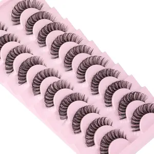 Natural Lashes Russian Strip Eyelashes False Wispy Fluffy D Curl Fake Eye Lashes Cat Eye Short Faux Mink Eyelashes Pack Lashes Look Like Lash Extensions 10 Pairs