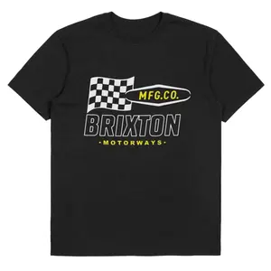 Brixton Men's Heavyweight Relaxed Short Sleeve Round Neck 100% Cotton Fabric Tee - Vintage-Inspired, Classic Wash, Stitch-Detailed, Flag Graphic T Shirts with Checkered Accent Casual Menswear Top