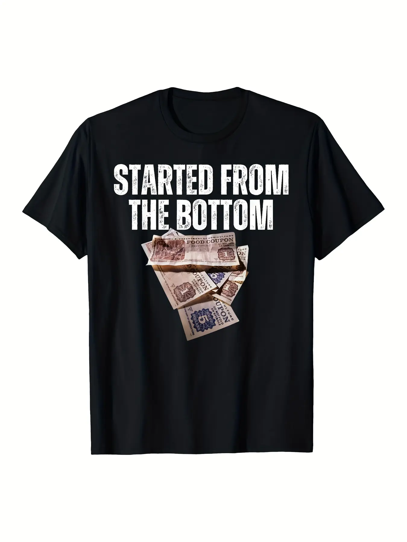 Started From the Bottom Food Stamp Coupon T-Shirt unisex soft cotton short sleeve t shirt, vintage graphic casual tee for men women teens, perfect birthday holiday gift for camping travel gym daily street  wear