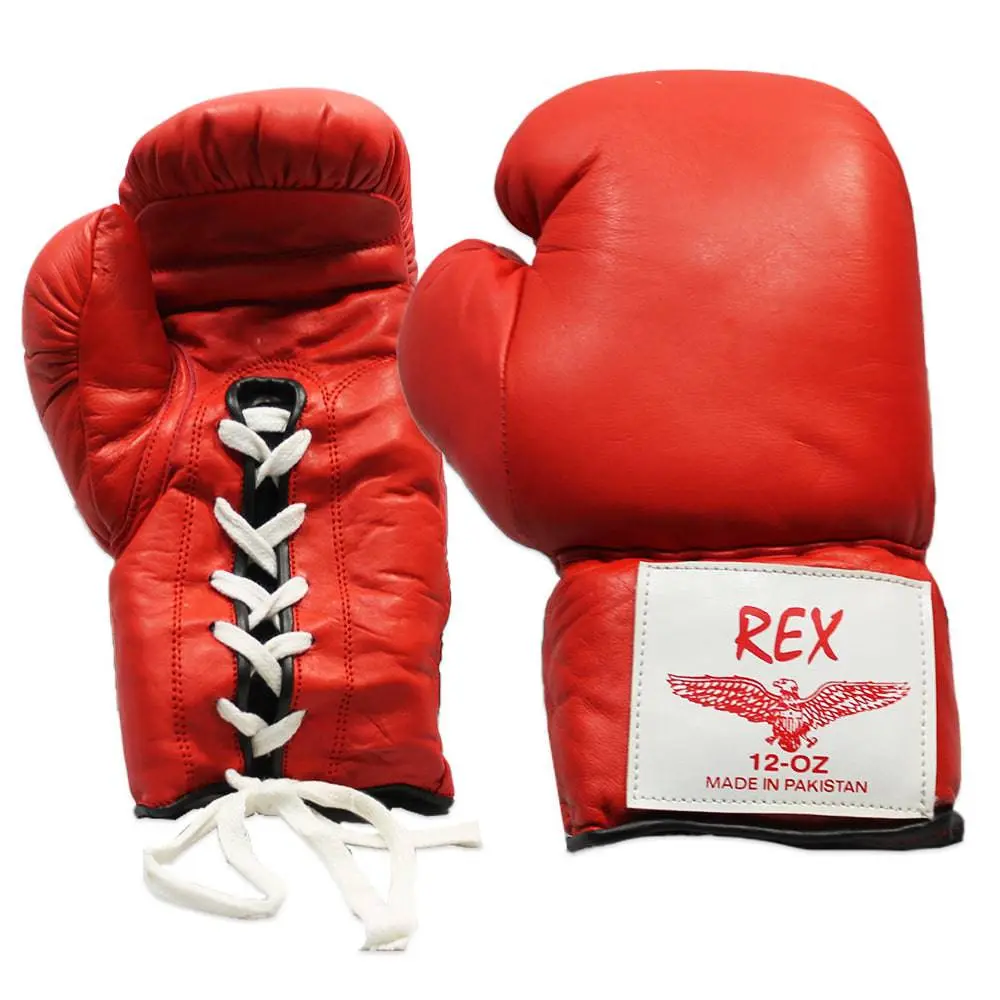 Genuine Leather Boxing Gloves, 12oz Red Lace-up Design, Durable Professional Sparring Gear for Training & Bag Work
