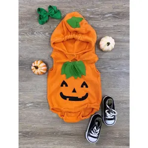 Lil Pumpkin Hooded Baby Bunting Jack O Lantern Fleece Orange & Green Halloween Costume Dress Up Outfit
