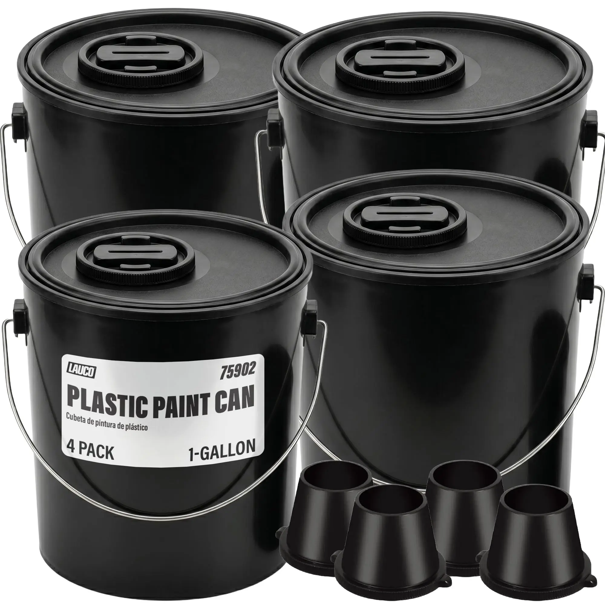 Plastic Paint Can Bucket 1Gal Pack of 4, w/Lid & Handle, Triple Lock Airtight Seal, Touchdown Bucket, Small Pail Triple-Lock Airtight Seal to Minimizing Skimming, Rust, Odor & Chemical Resistant