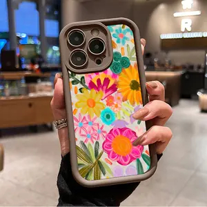 Retro Oil Painting Flower Pattern TPU Phone Case for iPhone 16 15 14 Pro Max 13 12 11 XR XS Plus Shockproof Full Camera Protection Durable slim Silicone Cover Cellphone Protective