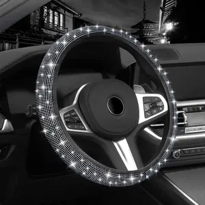 New Fashion Rhinestone Car Steering Wheel Cover for Women, Universal D-Shaped Anti-Slip Design, High-End Crystal No Inner Ring, Car Accessories
