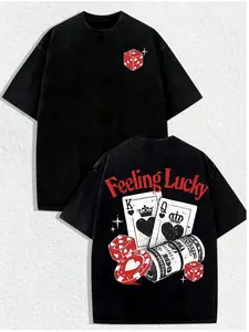 Tiktok Trendy Casino-Inspired Graphic Print Tee, Unisex Loose-Fit Cotton Blend, Soft & Comfortable Aesthetic Design, Ideal for Casual Wear All Season