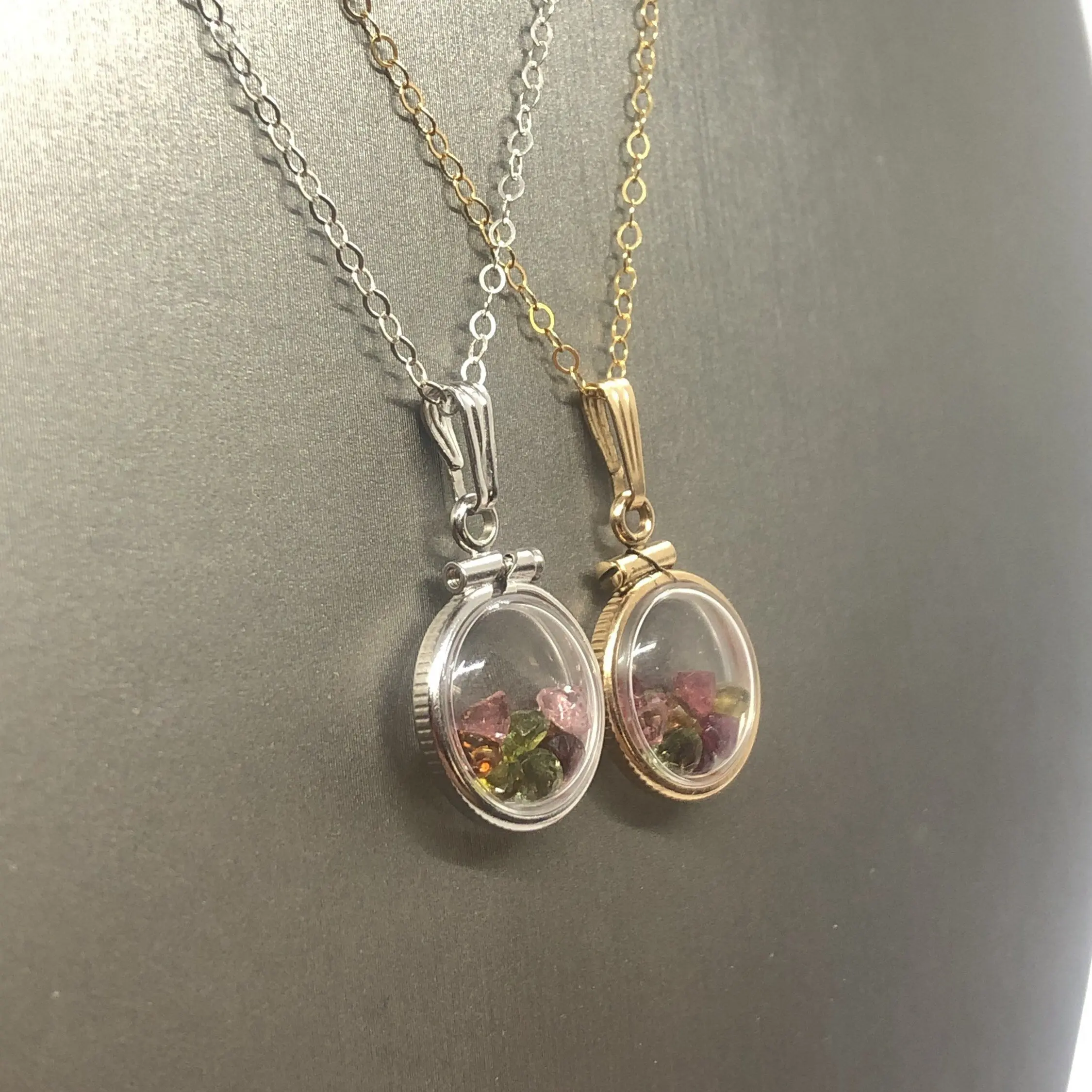 Nice 12.5mm diminutive.88 TCW Tourmaline Shaker Locket 14k gold filled or Sterling silver beautiful October Birthstone