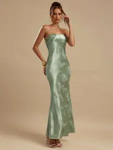 JADEE Solid Color Sage Green Pistachio Elegant Backless Tube Mermaid Satin Jacquard Dress Cocktail Party Bridesmaid Valentine Dress