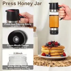 Upgraded honey portioning storage glass bottle, press-type honey flavoring bottle, household sealed jar for flavoring syrup bottle, jam jar, a convenient and practical honey storage flavoring bottle, suitable for kitchens and family party gatherings