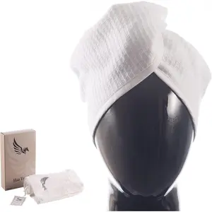 Turkish  Hair Towel Wrap for Women,Non Microfiber,400-GSM(Grams per Square Metre),AntiFrizz,Hair Plop Waffle Towels for Curly,Long&Thick Hairs,Turban  Wrap,1Pack10x26inc(White)