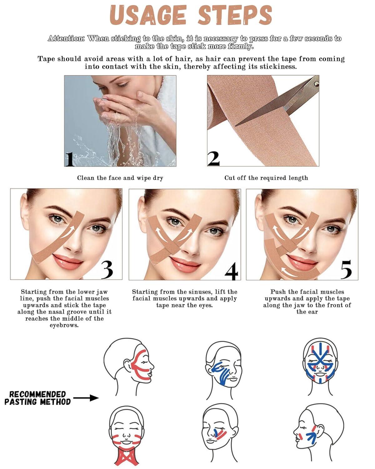 2 Rolls Facial Myofascial Lift Tape Anti-Wrinkle Tape Patches Anti-Freeze Stickers for Firming And Tightening Skin Suits for All Parts of The Face and Neck 2.5cm*5m