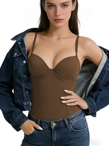 Women's Solid Color Mesh Ruffle Bodysuit, Lightweight Slim-Fitting Shaping Design, Comfortable Minimalist Sleeveless Style