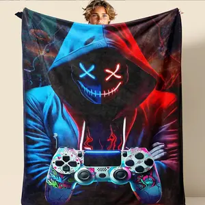 Vintage Lettered Digital Printing Character Graphic Flannel Blanket - Heat-Retain Fabric, 50x40in, Kids' Gift, Ideal for Sofa, Bedroom, Character Graphic Blankets, Digital Printing Blankets