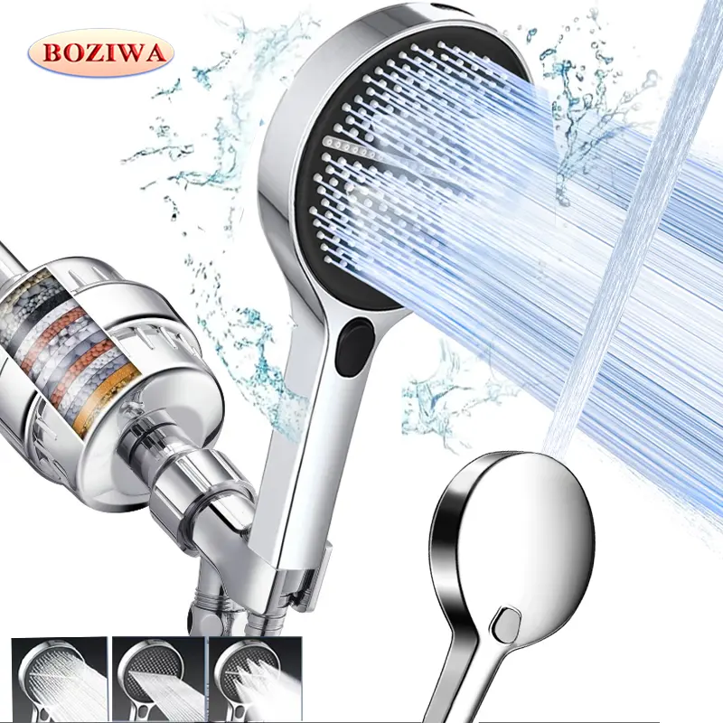 5.9-inch large panel handheld showerhead with four spray modes: Rainfall, Mist, Pulse, and Jet. Easy to install, comes with a 59-inch stainless steel hose and a shower bracket. Available in three colors: Silver, Black, and Gray，Bathroom accessories. summe
