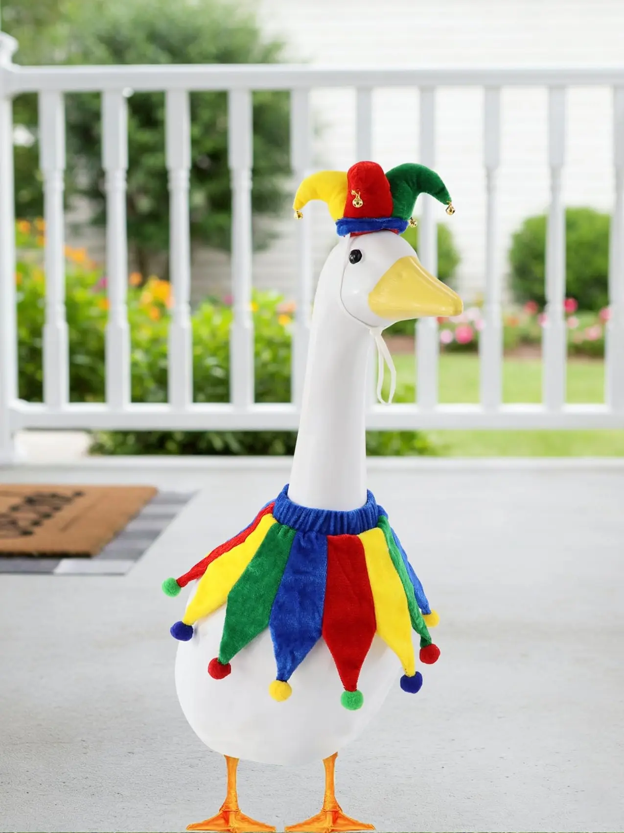 porch goose costume shirt Jester Outfit for Goose Statue, Colorful Mardi Gras Lawn with Hat,  Bells, Carnival Clown Patio Garden Decoration Women's Plus-Size Regular Winter Outdoor Porch Goose, Holiday-Fall Pajama Set Pockets