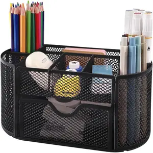 Desk Organizers and Accessories with Pencil Pen Holder  8 Compartments and 1 Pullout Drawer for , School, and Office. (Black)