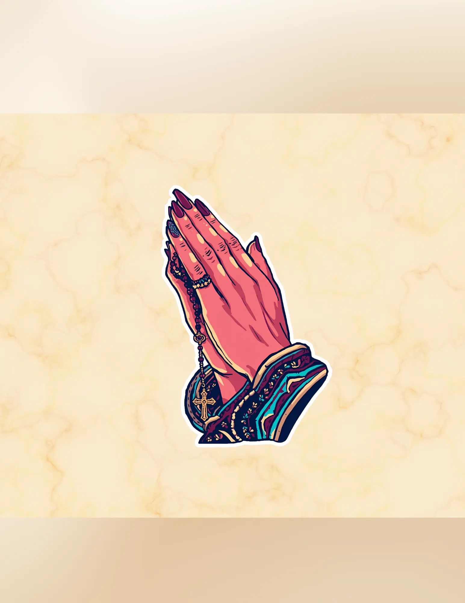 Praying Hands Rosary Sticker | Chicana Prayer Sticker | Faith Sticker | La Muñeca Dorada