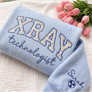 (Leave a note) Embroidered Floral Applique X-Ray Tech Sweatshirt, Radiologic Technologist Shirt, Technologist Hoodie, CT MRI Grad Gift, RAD Tech Shirt