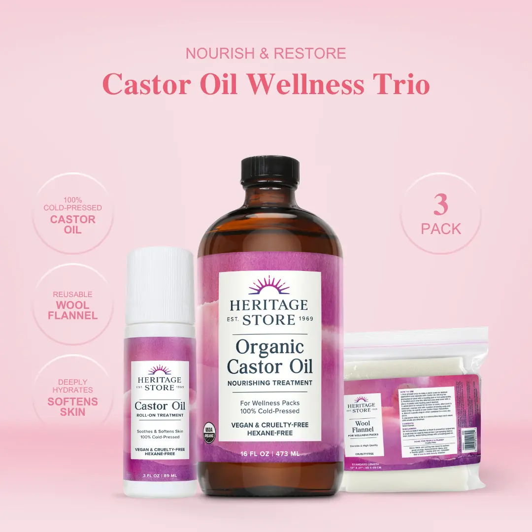 Heritage Castor Oil Top Picks — Castor Oil + Wool Flannel Applicator — Daily Castor Pack Routine