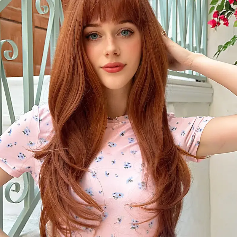 26-Inch Orange Long Curly Wigs for Women, 1 Piece Gorgeous Fluffy Wigs with Bangs, Curly Hair Wig, Synthetic Full Machine Wigs for Party and Daily Use, Synthetic Material Wigs #GLOBAL PICKS