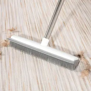 2 in 1 Pet Hair Removal Rubber Broom, Assembly Adjustable Handle Pet Hair Removal Brush, Cleaning Broom for Carpet, Hardwood, Tiles & More, Adjustable Sweeping Height