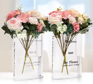 Clear Acrylic 2 Pack Book Vase for Flowers - Unique Decorative Vases for Home, Office & Room Decor with Minimalist Design - Photo