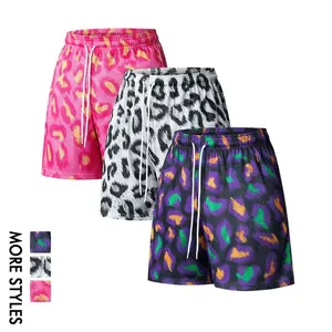 Trendy brand American leopard print drawstring elastic waist loose shorts; breathable, comfortable summer sports-casual pants; sleepwear; outdoor beach outfits; fashionable vacation style; holiday gifts; Y2K