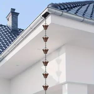 About 2.7 Meters,Elegant Copper Rain Chain for Downcomer-Decorative Garden Water Splitter with Exquisite Iron Mould Design, Outdoor Home Accessories, Rainwater Collection| Copper Color| Iron Rain Chain, Modern Aesthetic,Patio Decorator