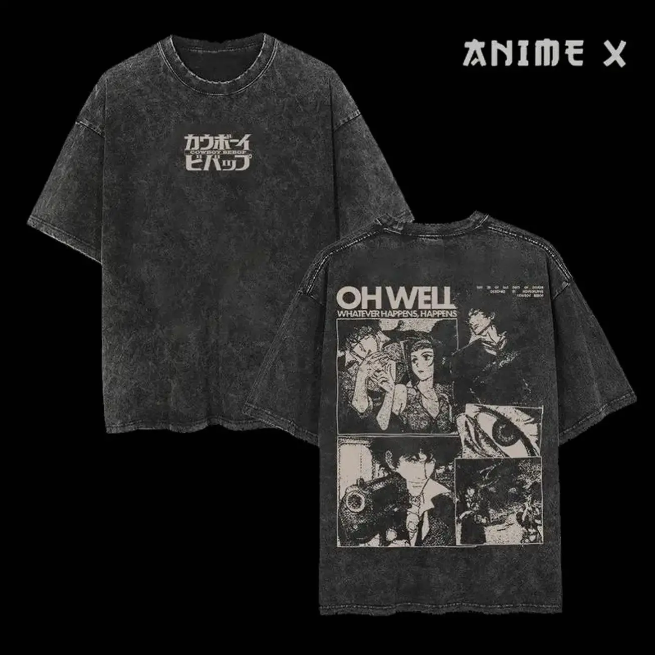 Retro Vintage Cowboy Bebop Anime Double Printed  Washed T-shirt Unisex Mineral Anime Manga Washed Heavy Cotton T-shirt, Gift For Anime Fan Lover 8EA