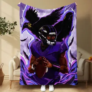 1pc Raven Football Team Flannel Blanket All Season Washable Digital Print Throw for Home Office Living Room Camping
