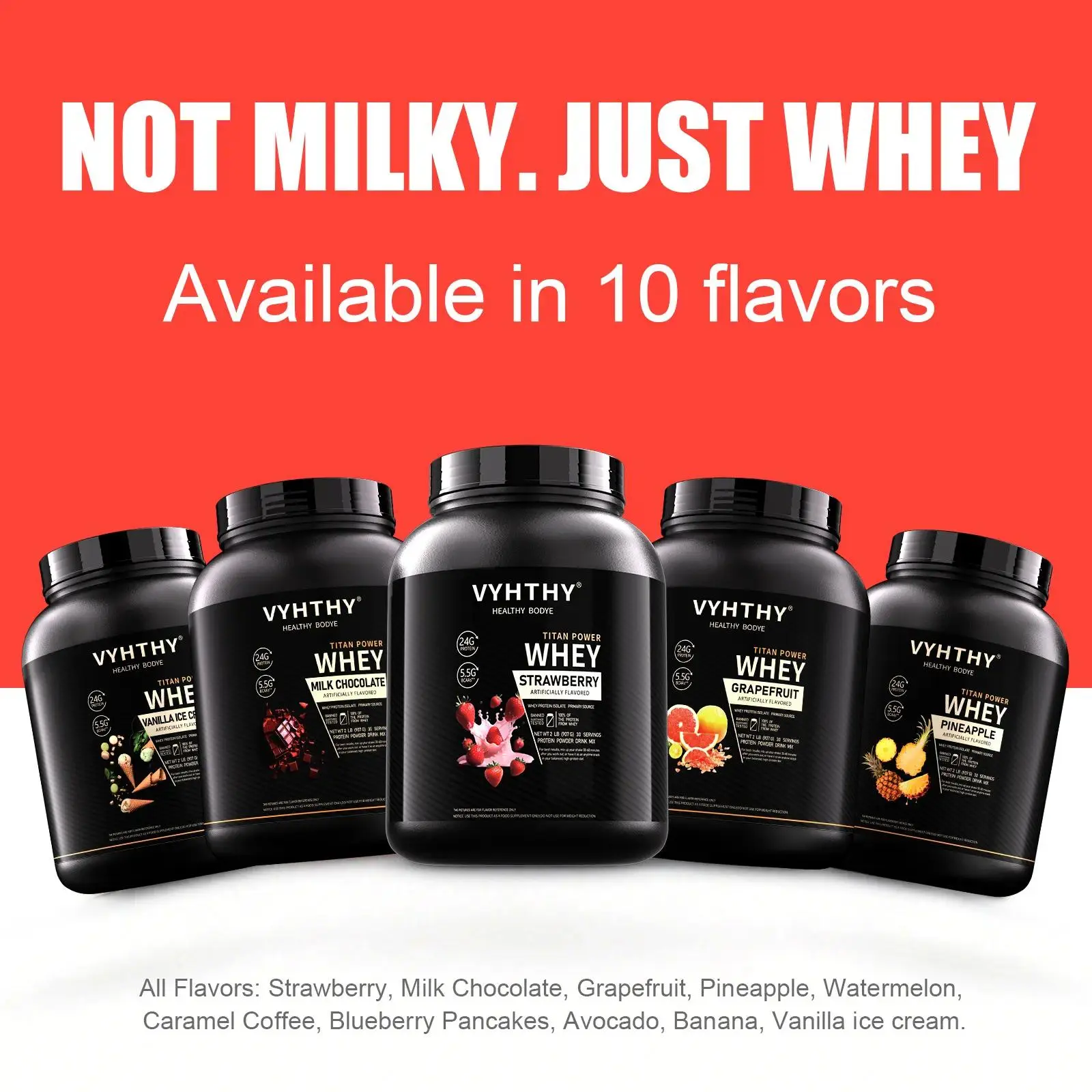 VYHTHY Whey Protein Powder - 10 Fruit Flavors, 28g Protein, High-Quality Isolate & Concentrate, Nutrition Dietary Supplement for Fitness Muscle Growth & Recovery, Workout Supplements, Healthy Supplement