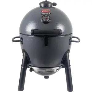 Jr. Portable Kamado Charcoal Grill and Smoker with Cast Iron Grates and Locking Lid with 155 Cooking Square Inches in Ash, Model E86714