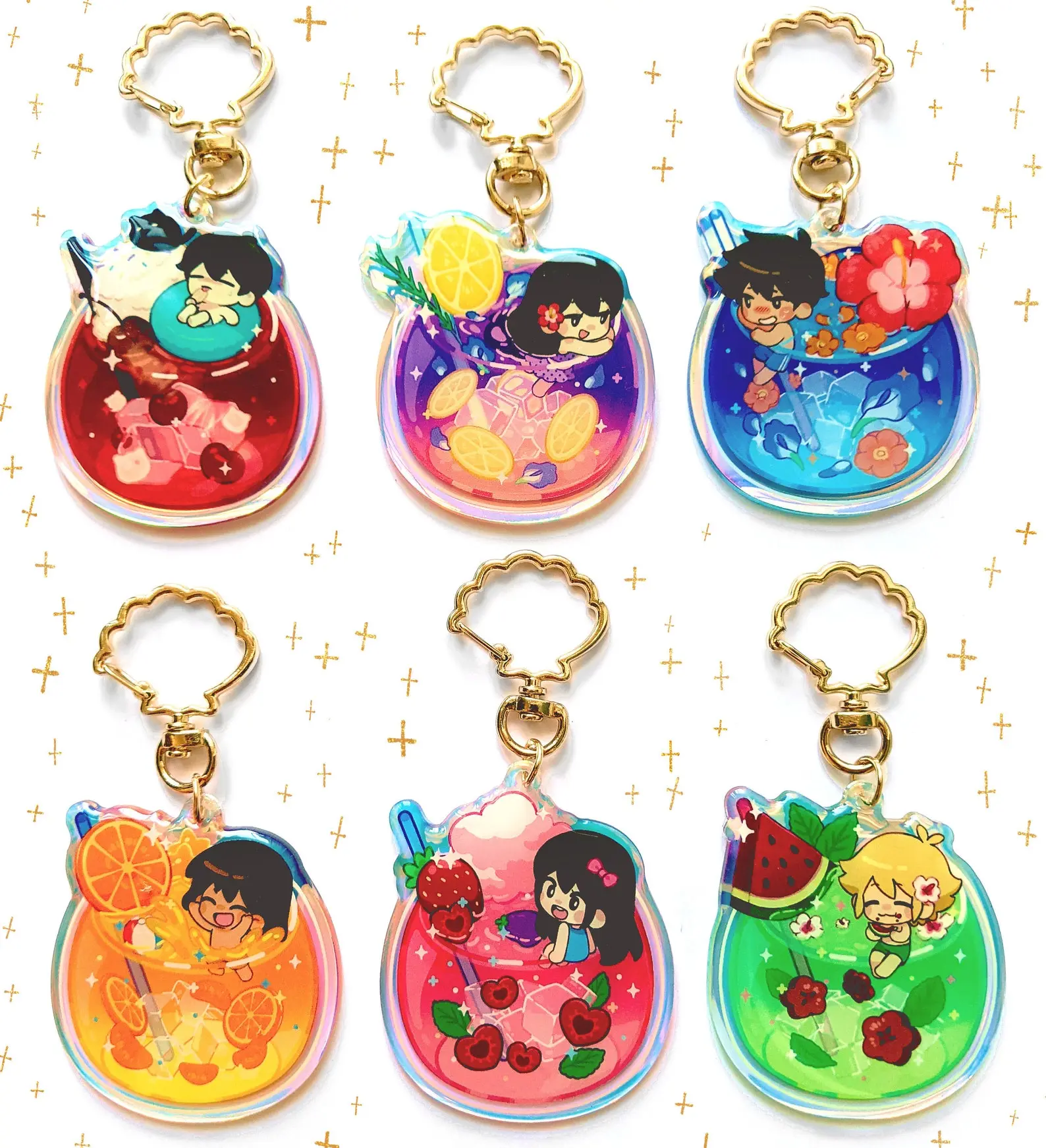 Omori Charms Omori Keychains Beach Set, Aubrey Charm, Kel Charm, Hero Charm, Mari Charm, Basil Charm, Acrylic & Double Sided