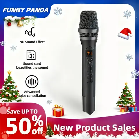 FunnyPanda Cordless USB-C VHF FM Radio Mic for Cars - USB Rechargeable Condenser Microphone, 9D Sound Effect, Noise Cancellation, Built-in Sound Card Boost, 0.44 lbs, 9x2.17x0.35 inches, Smartphone Compatible Audio Device