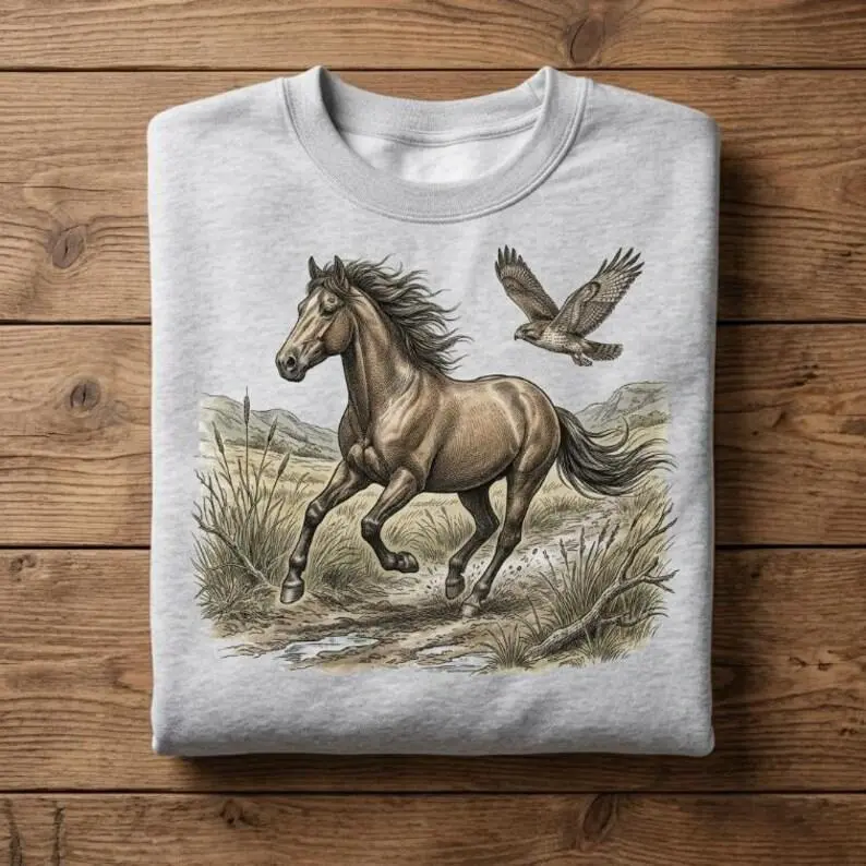 Vintage Shirt Carriage Horses Tee Sweatshirt Hoodie Unisex Cottagecore Western Equestrian Graphic Crewneck Rural Farm Retro Horse Lover Gift