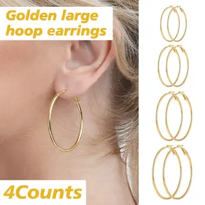 4 Counts Women's Gold Hoop Earrings Set, hypoallergeniclightweight with dangle design