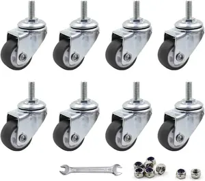 8 count 1" Caster Wheels Swivel Stem Casters for Small  Shopping Cart Trolley Wheel, No Noise TPE M6 x 15mm Threaded Stem Caster, 141lb/64kg Load Capacity