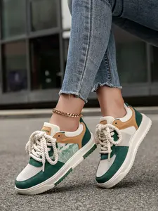 Women's New Trendy Patchwork Colorblock Height-Boosting Athletic Casual Trainer Outdoor Hiking Shoes, Fashion Letter Cloud Wave Pattern Front Strap Skateboard Sports Shoes