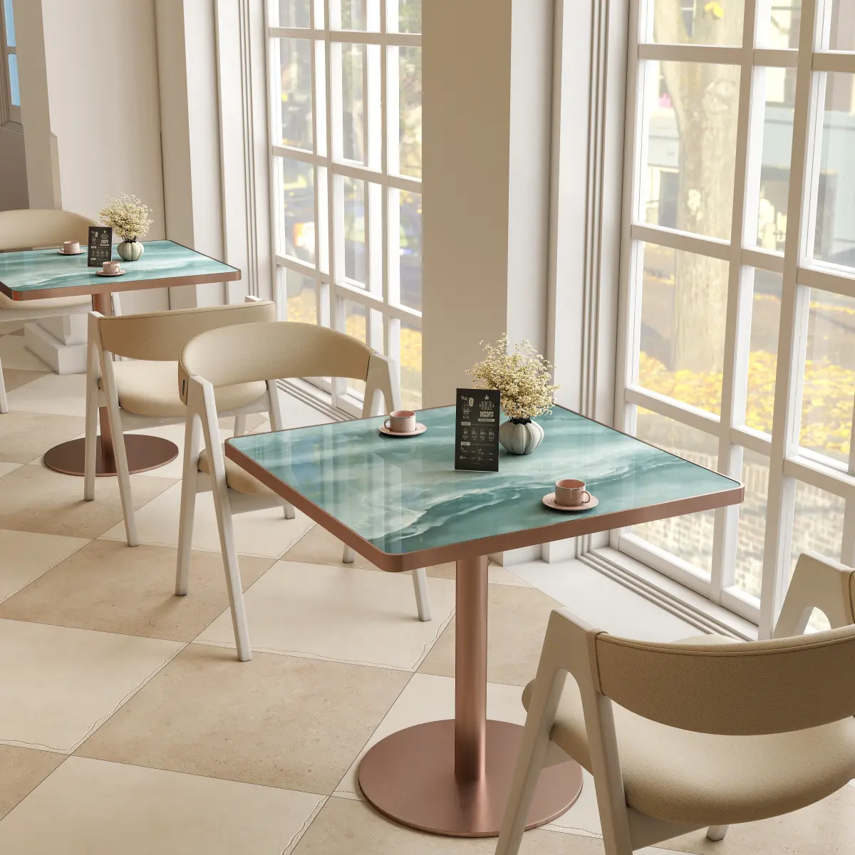 [Bellemave] Squard Modern Dinning Table 31.5 inches Bistro Table with Faux Marble top, Sturdy Metal Frame Diameter, Easy Assemble