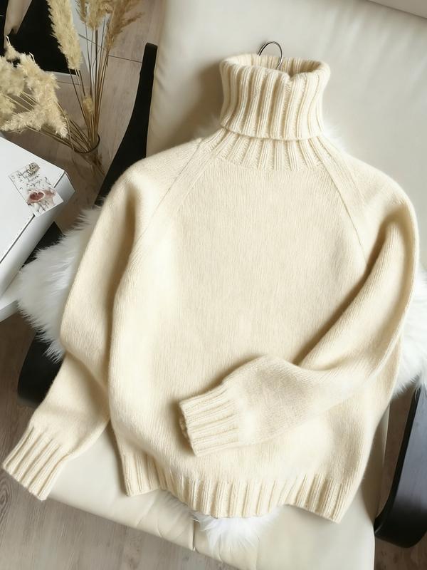 Women's Fitted Long Sleeve High Neck Sweater Knitwear, Casual Style Earth Tone Pullover, Perfect for Fall & Winter, Single Wear or Layering