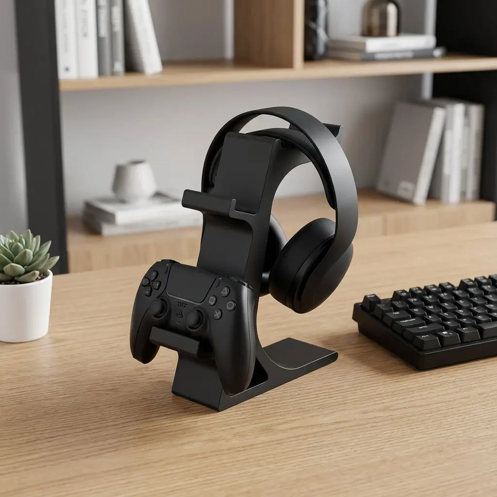 Game Controller, Gamepad and Headphone Stand, Headset for Ps5 Xbox, 2-In-1 Desktop Holder, Space-Saving, Compact Gaming Accessory Organizer, Durable Plastic