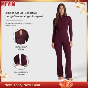 MFVIM Sporty Women’s Solid Color Half Zip Mock Neck Sports Jumpsuit by  - Casual, Comfortable, Breathable Long Sleeve Skinny Jumpsuit for Yoga, Gym, Workouts Stretchable Activewear