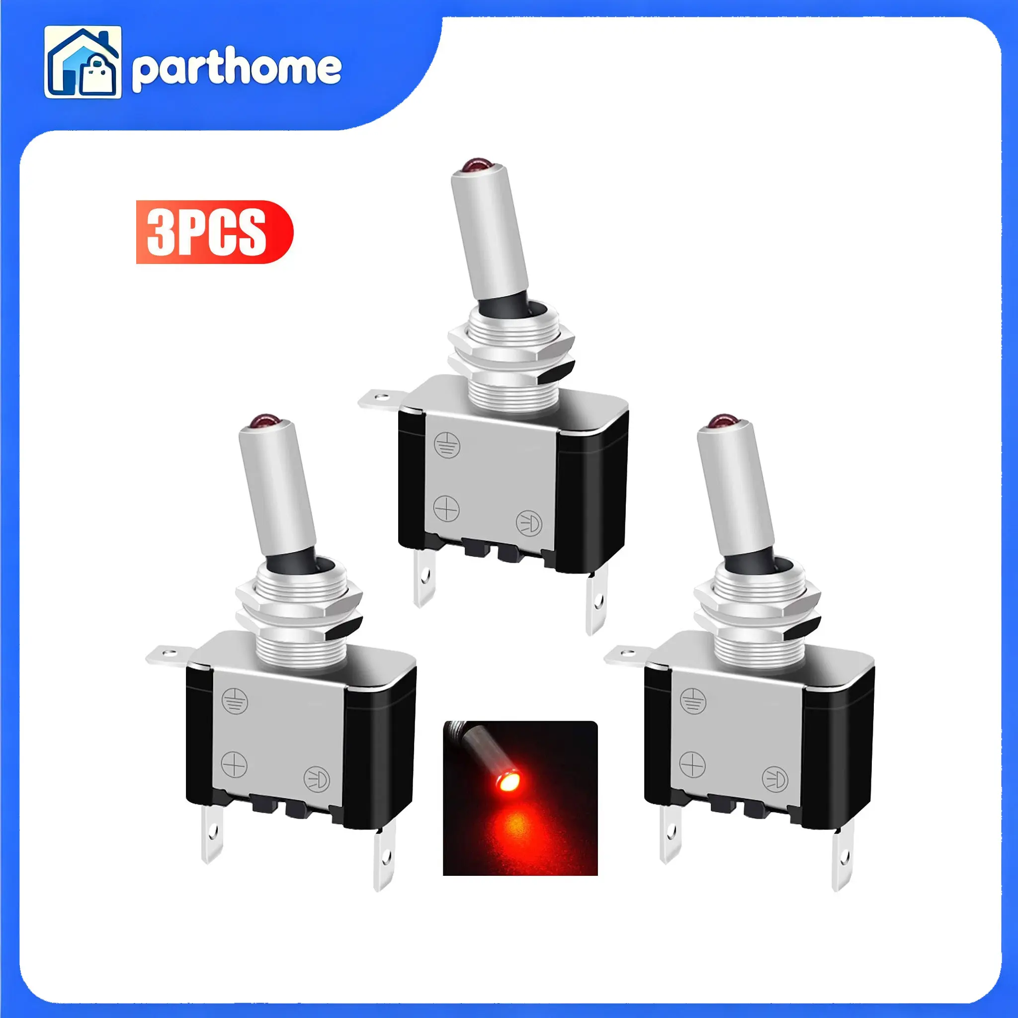 3 Pack 12V 20A Red LED Rocker Toggle Switch Plastic Metal On/Off Electrical Control Component for Cars Marine Boats ATV UTV RV Off-Road Vehicle Modification Accessory