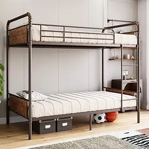 [FLASH SALE] Garvee Bunk Bed Twin Over Twin with Ladder and High Guardrail, Twin Size Convertible Metal Bunk Beds for Kids/Teens/Adults,Easy Assembly, No Box Spring Needed,Vintage Brown
