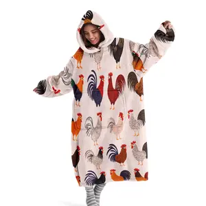 Hooded blanket, wearable blanket, rooster print hooded wearable blanket, digitally printed flannel blanket, soft and warm blanket, sofa throw, air-conditioning blanket, nap blanket, bed blanket, camping and travel, Valentine's Day gift