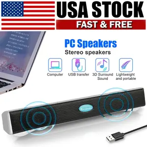 SJPACK USB Wired Computer Speakers Soundbar 2.0 Stereo Bass Sound for Desktop PC Laptop