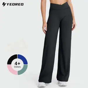 YEOREO Women's V-Waist Straight Leg Yoga Pants, Cloud-Soft High Waisted & No Front Seam, Comfy Athleisure Gym Clothes